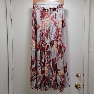Floral Maxi Skirt in Red and Gray